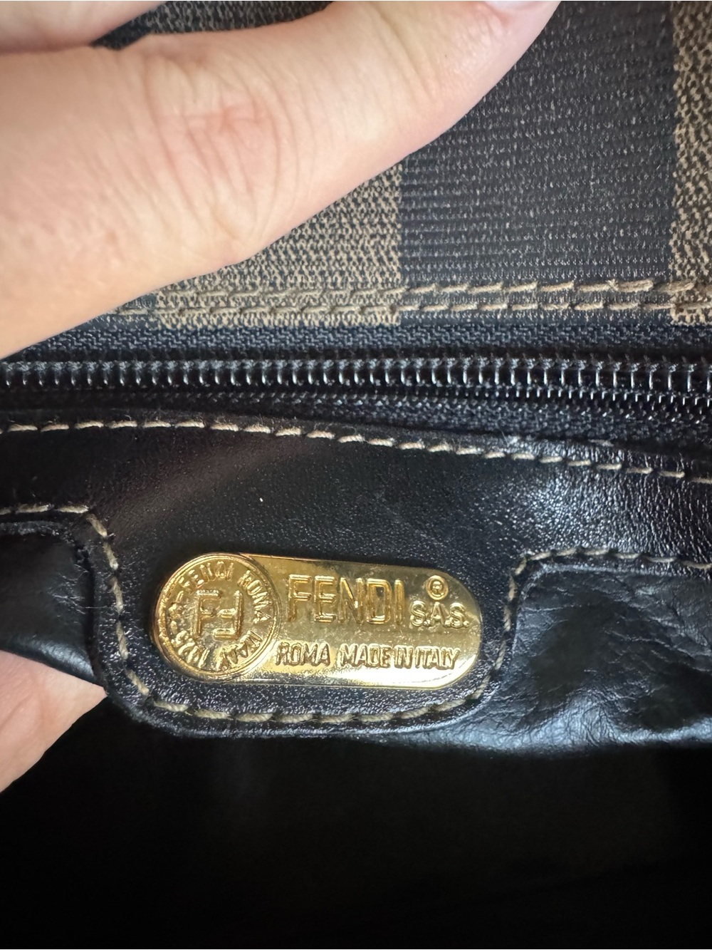 Fendi Pequin Black and Brown Striped Top-Handle Shoulder Bag - Picture 8 of 13